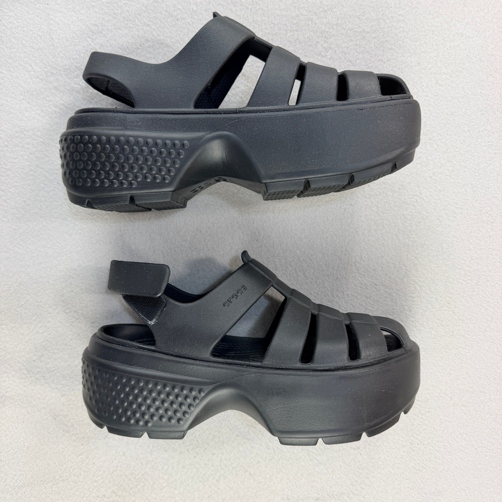 Crocs Fisherman Platform Sandals Black Caged Lug Sole Womens 8 Mens 6 208386